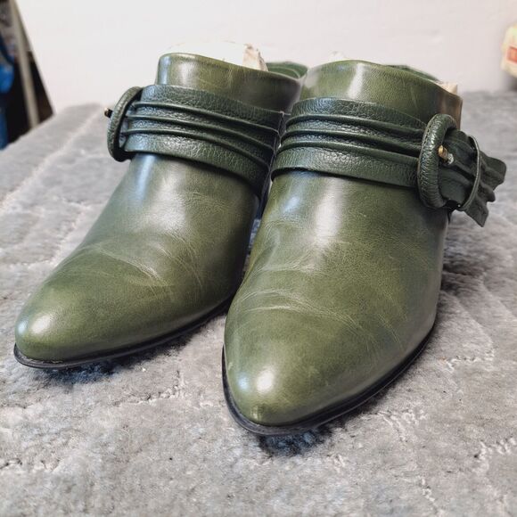Gianni Bini Cooper Olive Leather Mules WOMENS Size 7M slip on 3.5" high heels - Picture 3 of 9